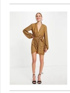 ASOS Gold Metallic Wrap Mini Dress
